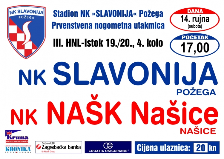 Slavonija u subotu, 14. rujna s početkom u 17,00 sati dočekuje NK NAŠK (Našice) u 4. kolu 3. HNL - Istok