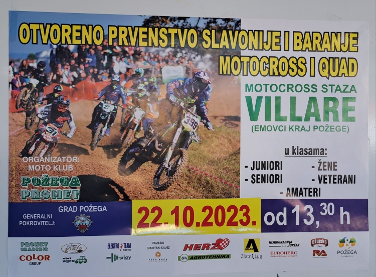 Otvoreno prvenstvo Slavonije i Baranje u motocrossu i quadu održat će se u nedjelju, 22. 10. 2023. na stazi Villare