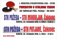 Stolnotenisači Požege u subotu, 22. listopada igraju prve domaće utakmice u 1. Hrvatskoj stolnoteniskoj ligi - Istok