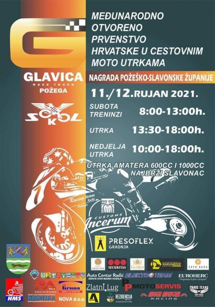 Narednog vikenda na Glavici će se održati Međunarodno otvoreno prvenstvo Hrvatske u cestovnim moto utrkama -Nagrada Požeško-slavonske županije