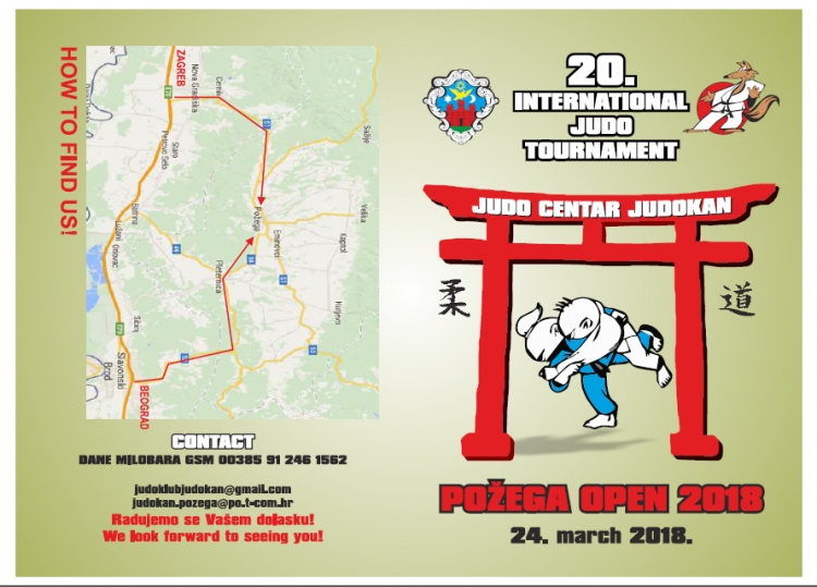 20. Međunarodni judo turnir &quot;Požega Open 2018&quot; održat će se u subotu, 24. 03. 2018.