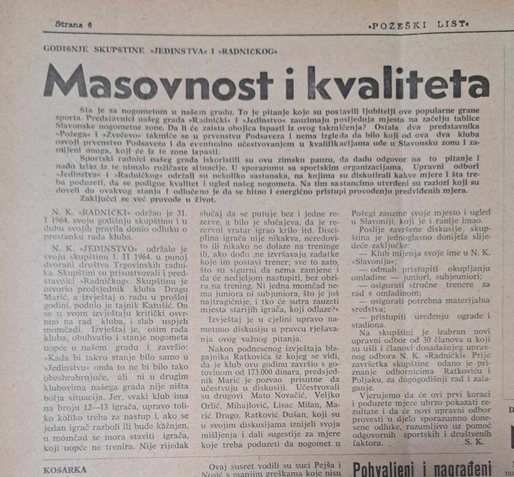 Na današnji dan prije točno 60 godina osnovan je Nogometni klub &quot;Slavonija&quot; Požega