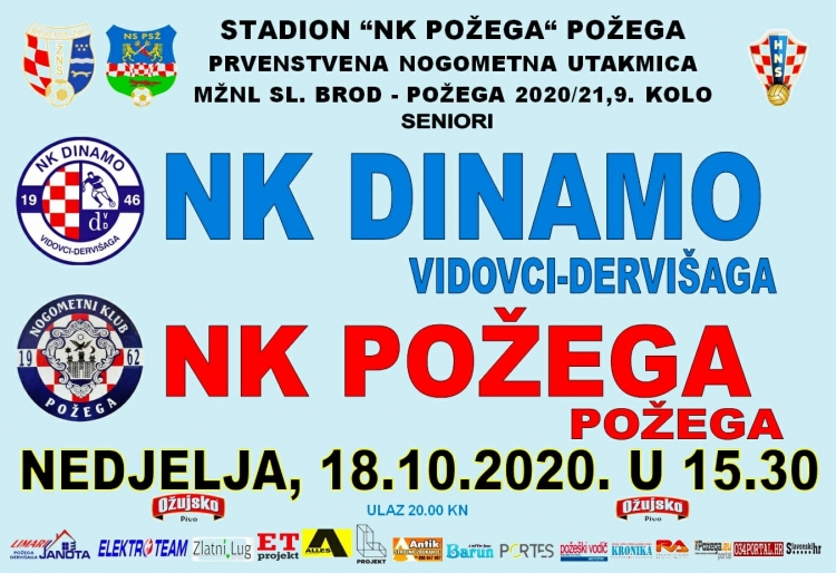 Utakmica Dinamo (Vidovci) - Požega igrat će se ipak na Igralištu NK Požega, u nedjelju, 18. listopada u 15,30 sati