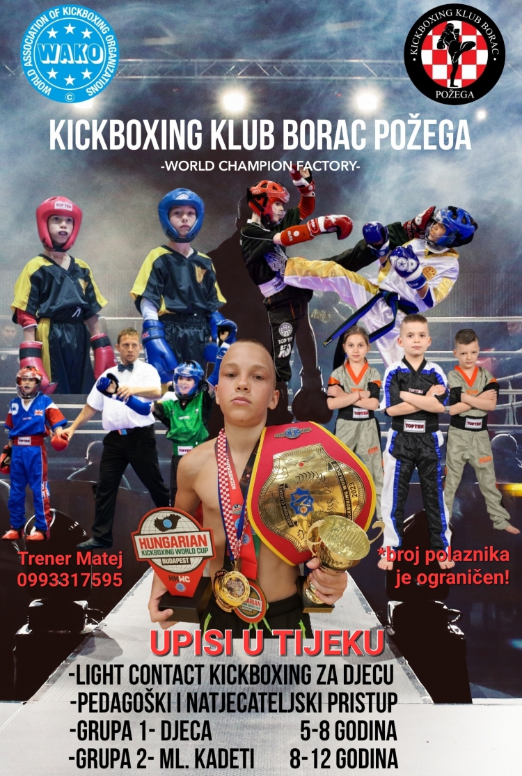 Kickboxing klub Borac Požega otvara nove grupe za djecu, upisi u tijeku!
