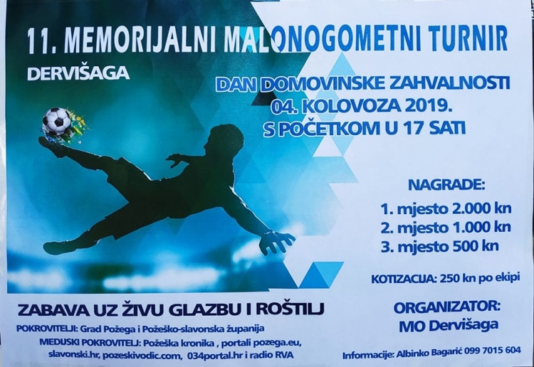 U nedjelju, 04. 08. 2019. u Dervišagi će se održati 11. Memorijalni malonogometni turnir za poginule i preminule branitelje
