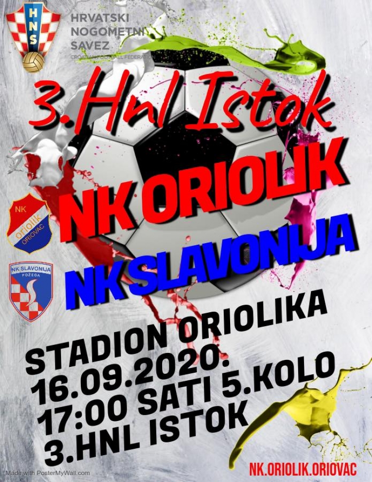 Nogometaši Slavonije danas s početkom u 17,00 sati u Oriovcu kod Oriolika igraju zaostali susret 5. kola 3. HNL - Istok