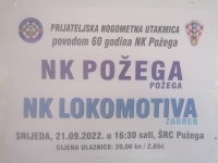 U srijedu, 21. rujna s početkom u 16,30 sati odigrat će se prijateljska utakmica : NK Požega - NK Lokomotiva (Zagreb)