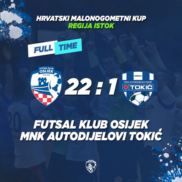 Malonogometaši Autodijelova Tokić uvjerljivo poraženi na gostovanju kod Osijeka u 2. kolu regionalnog kupa
